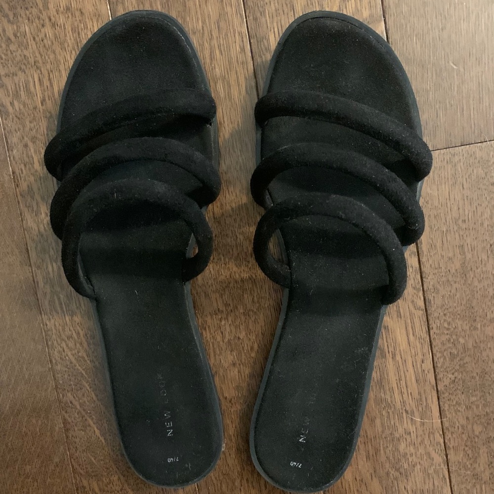 NEW LOOK black three strap slide sandals size 40